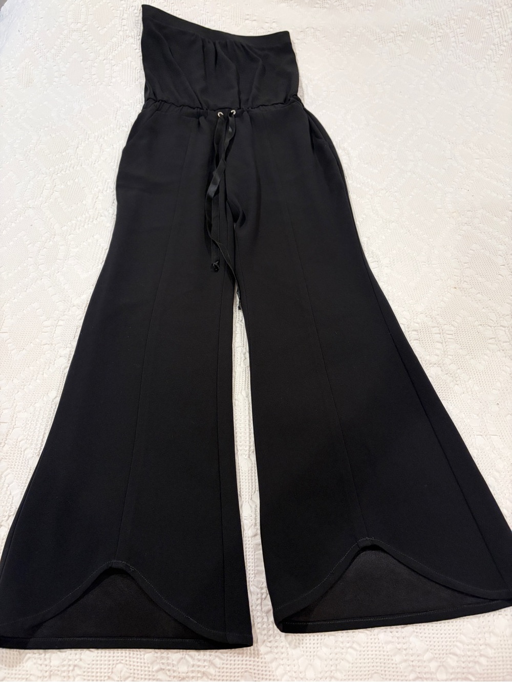 DREW Black Strapless Wide-Leg Jumpsuit with Drawstring Waist